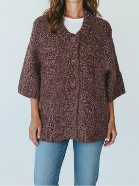Chico's Deeply Tweed Lizzie Cardigan Sweater in Plum Purple Size Small